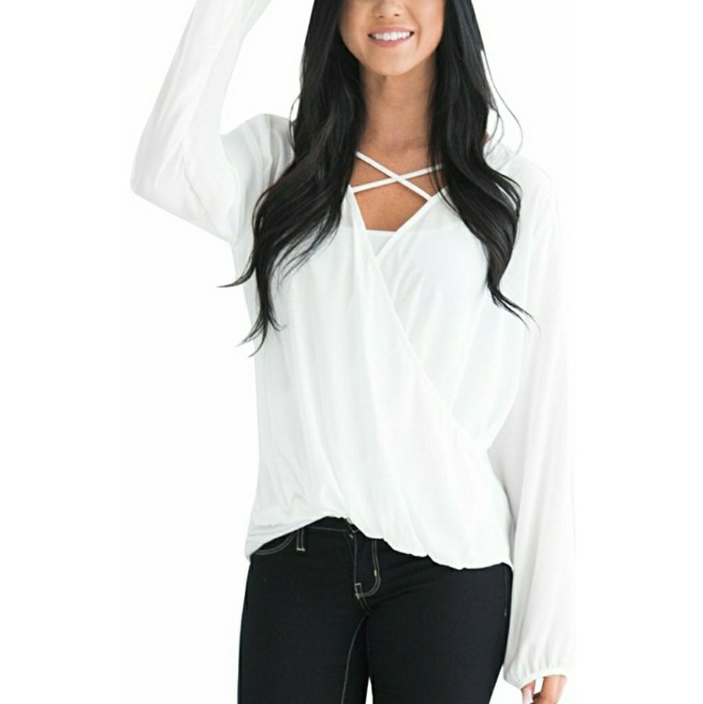 White chiffon criss cross blouse